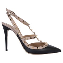 VALENTINO Schwarze & nackte Leder ROCKSTUD CAGE SLINGBACK Pumps Schuhe 42