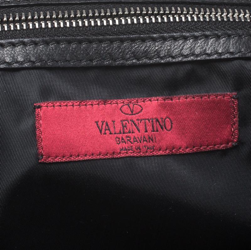 Women's Valentino Black Nylon and Leather Mesh Ruffle Tote