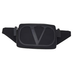 Valentino Black Nylon And Leather V Logo Signature Belt Bag