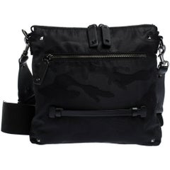 Valentino Black Nylon Camouflage Messenger Bag