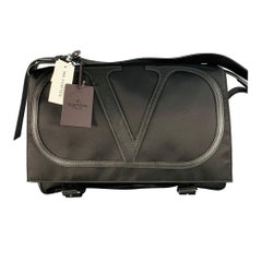 VALENTINO Black Nylon Leather Monogram Messenger Bag