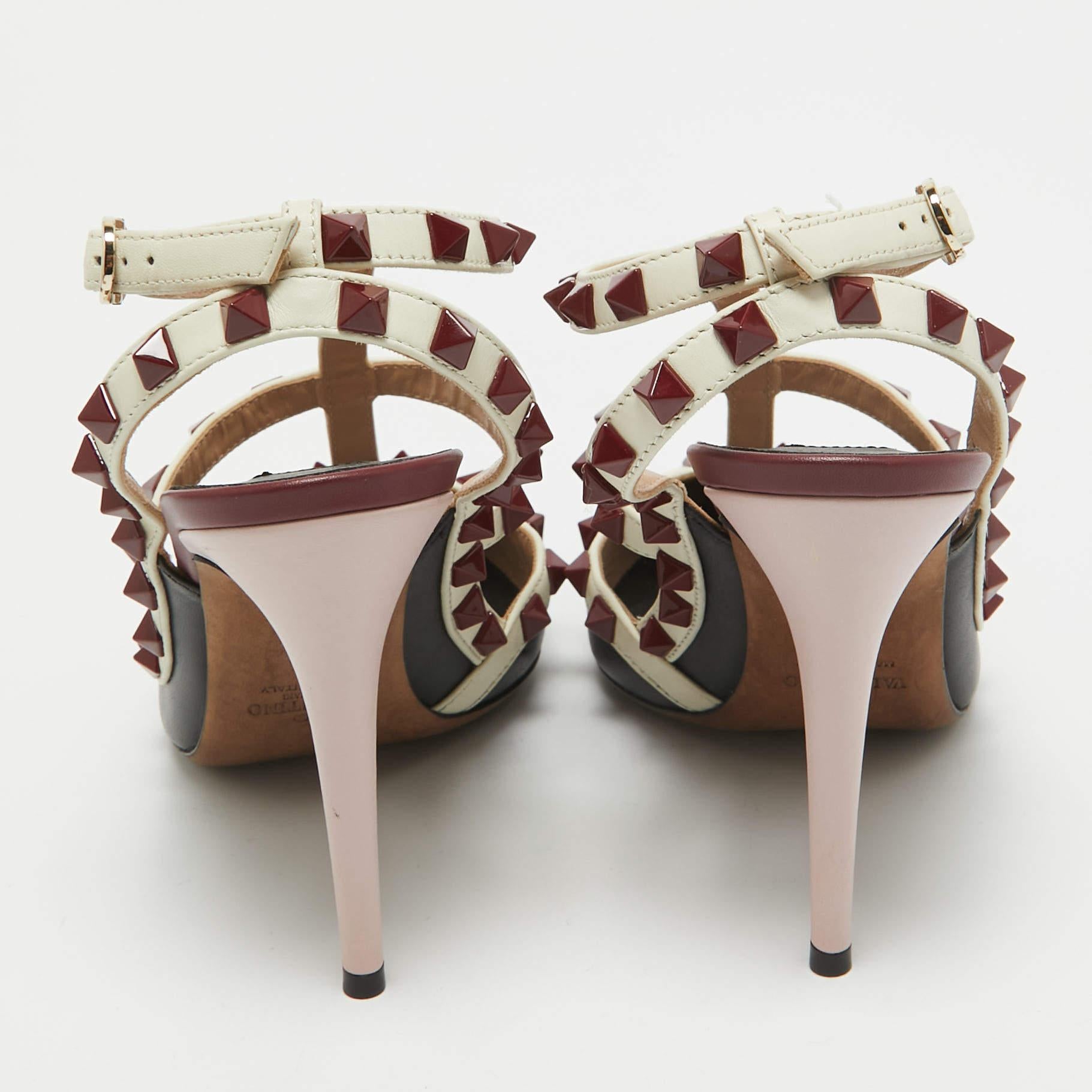  Valentino - Escarpins Rockstud en cuir noir/off-White - Taille 38 Pour femmes 