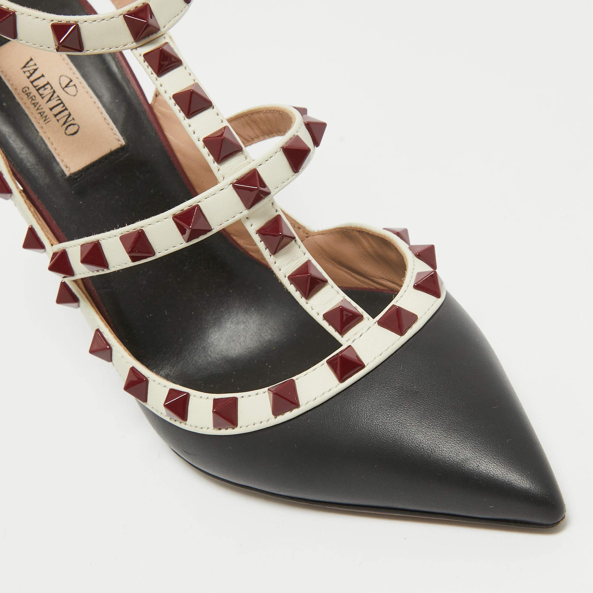 Valentino - Escarpins Rockstud en cuir noir/off-White - Taille 38 2