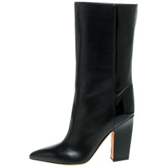 Valentino Black Patent and Leather Mid Calf Boots Size 37.5