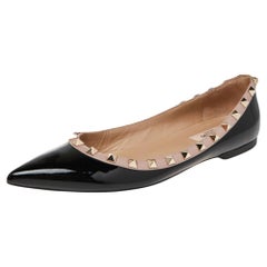 Valentino Black Patent And Leather Rockstud Ballet Flats Size 38
