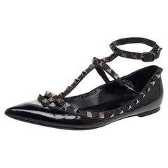 Valentino Black Patent And Leather Rockstud Flats Size 38.5