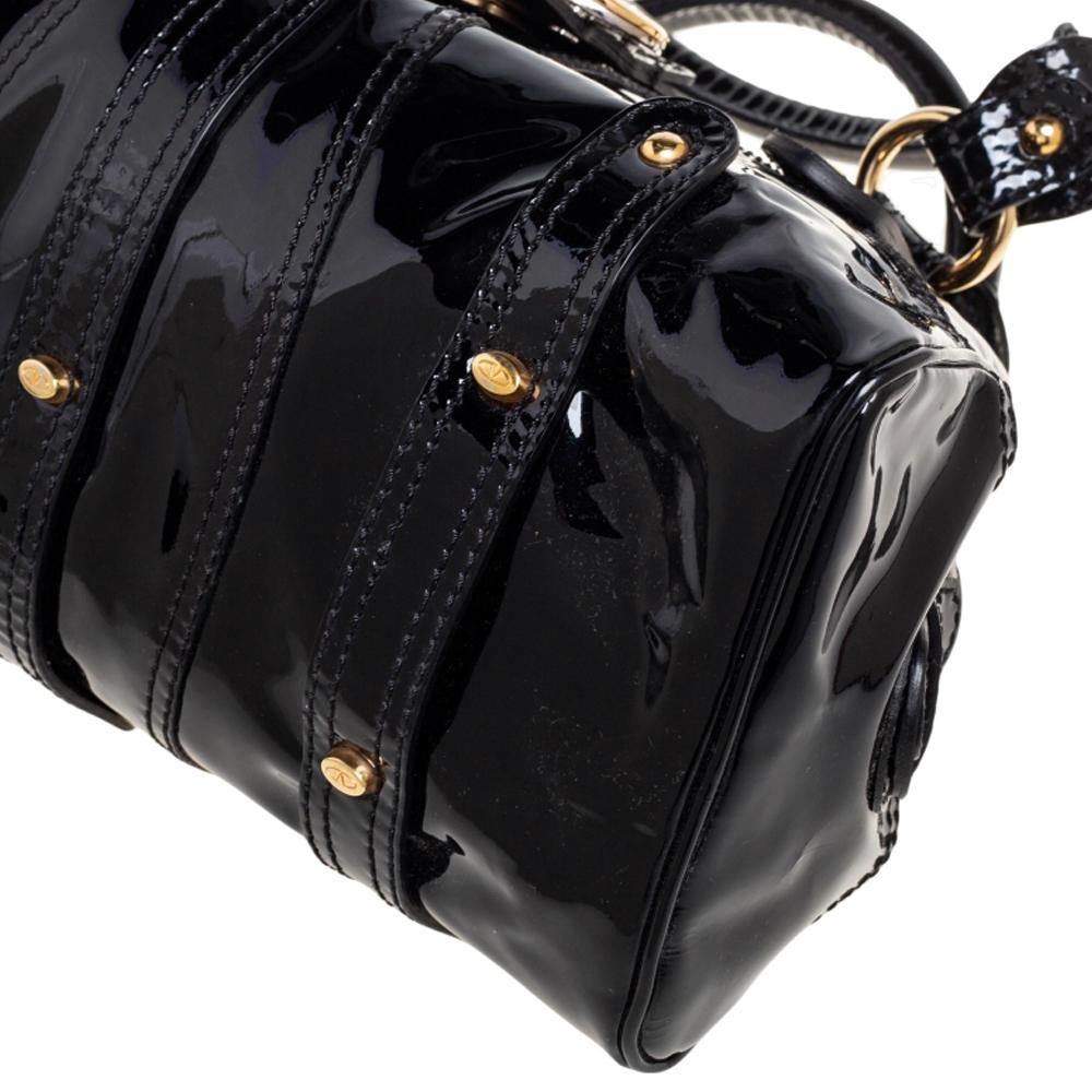 Women's Valentino Black Patent Leather and Crystal Catch Satchel