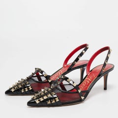 Valentino Black Patent Leather and Mesh Alcove Slingback Pump Size 38