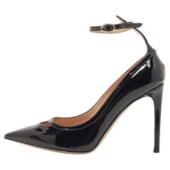Valentino Black Patent Leather Ankle Cuff Pointed Toe Pumps