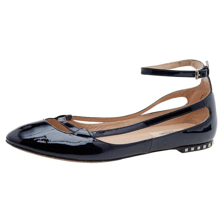 Valentino Black Patent Leather Ankle Strap Ballet Flats Size 36 For ...