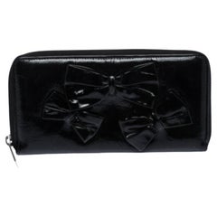 Valentino Black Patent Leather Bow Continental Zip Around Wallet