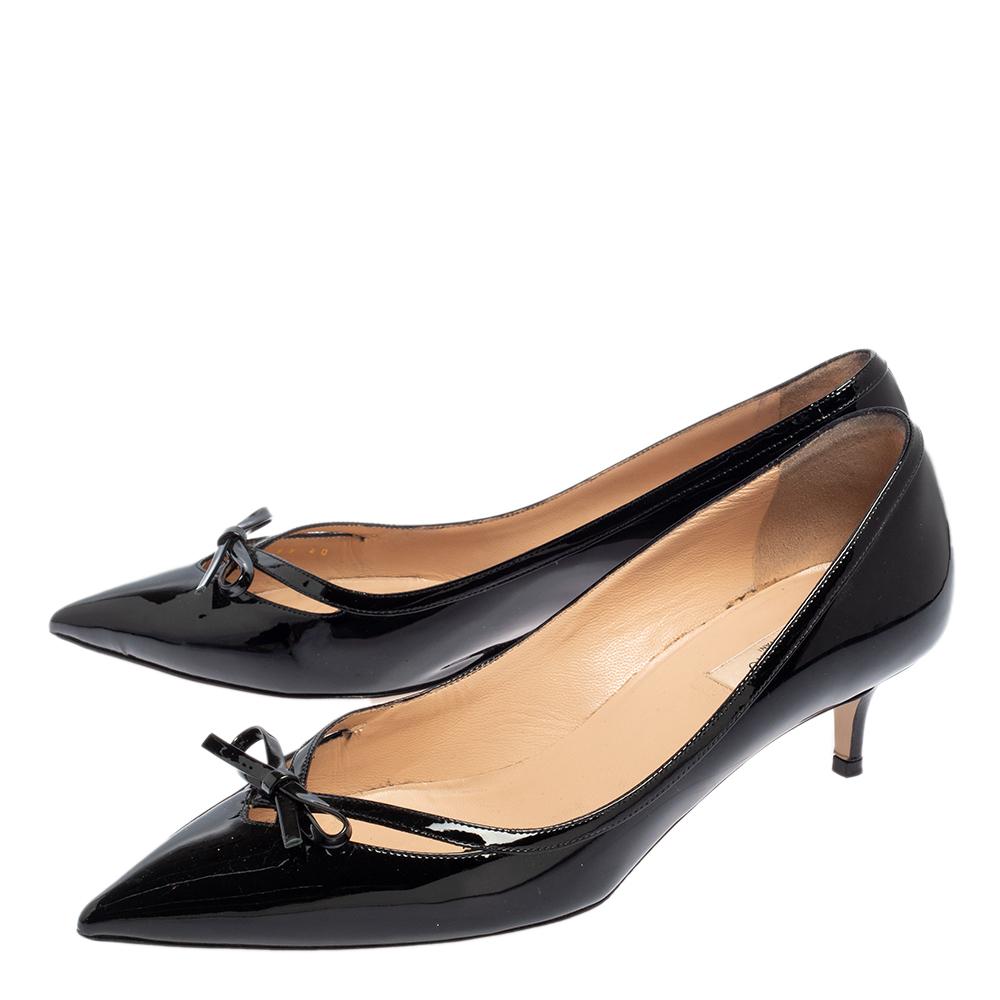 Valentino Black Patent Leather Bow Pointed Toe Pumps Size 40 3