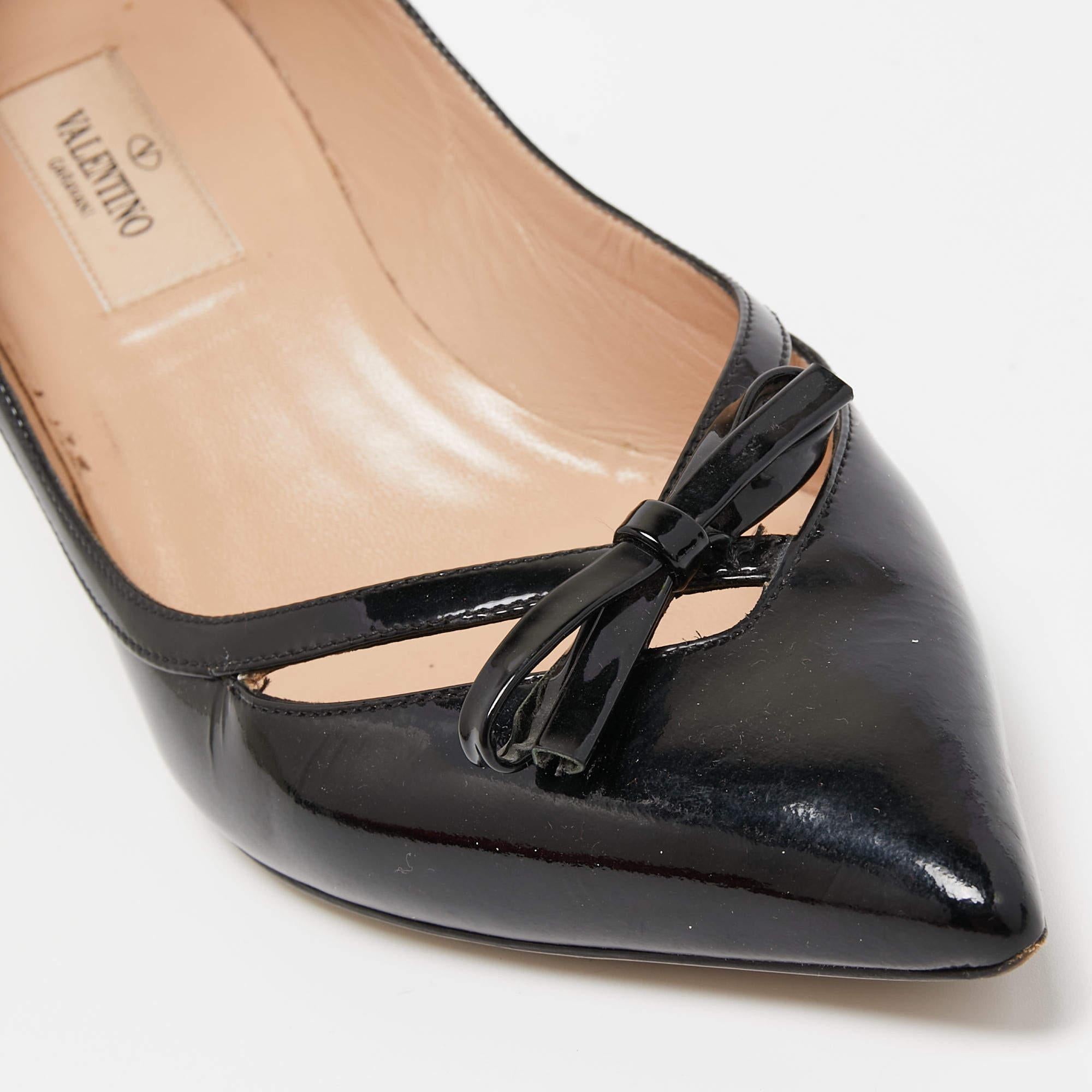 Valentino Black Patent Leather Bow Pumps Size 36.5 2