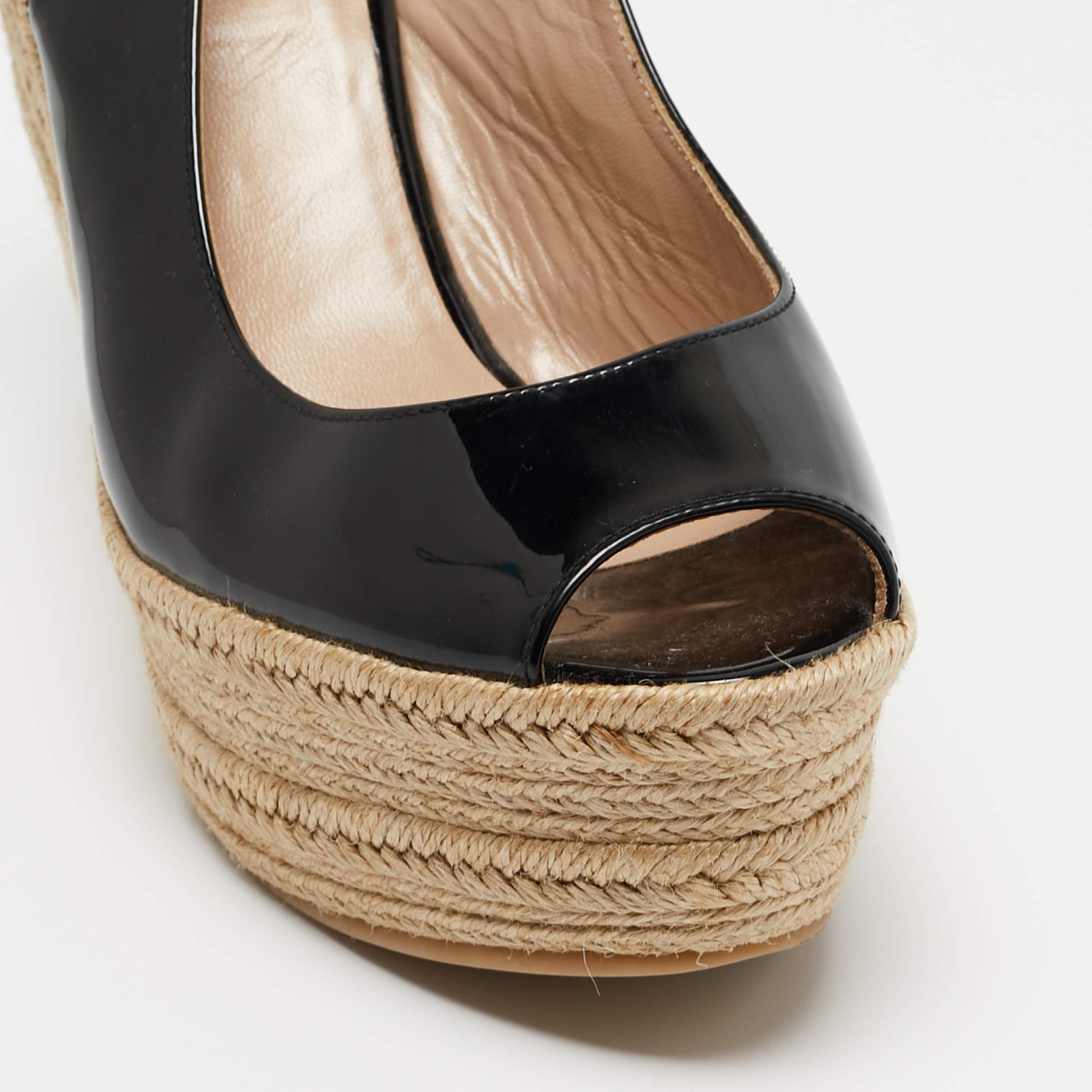 Valentino Black Patent Leather Espadrille Wedge Sandals Size 40 1