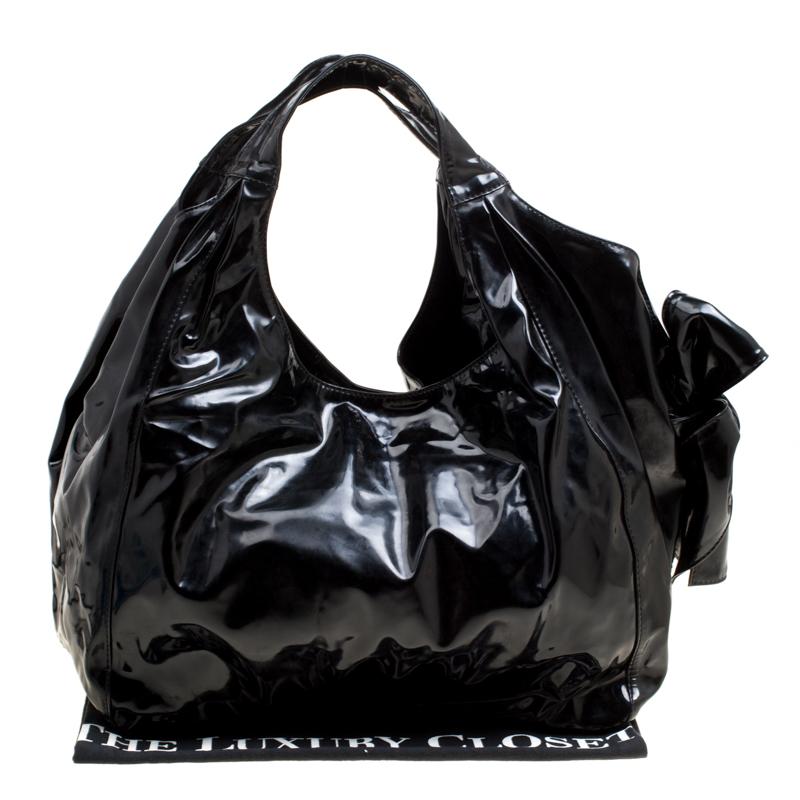 Valentino Black Patent Leather Large Nuage Bow Tote 4
