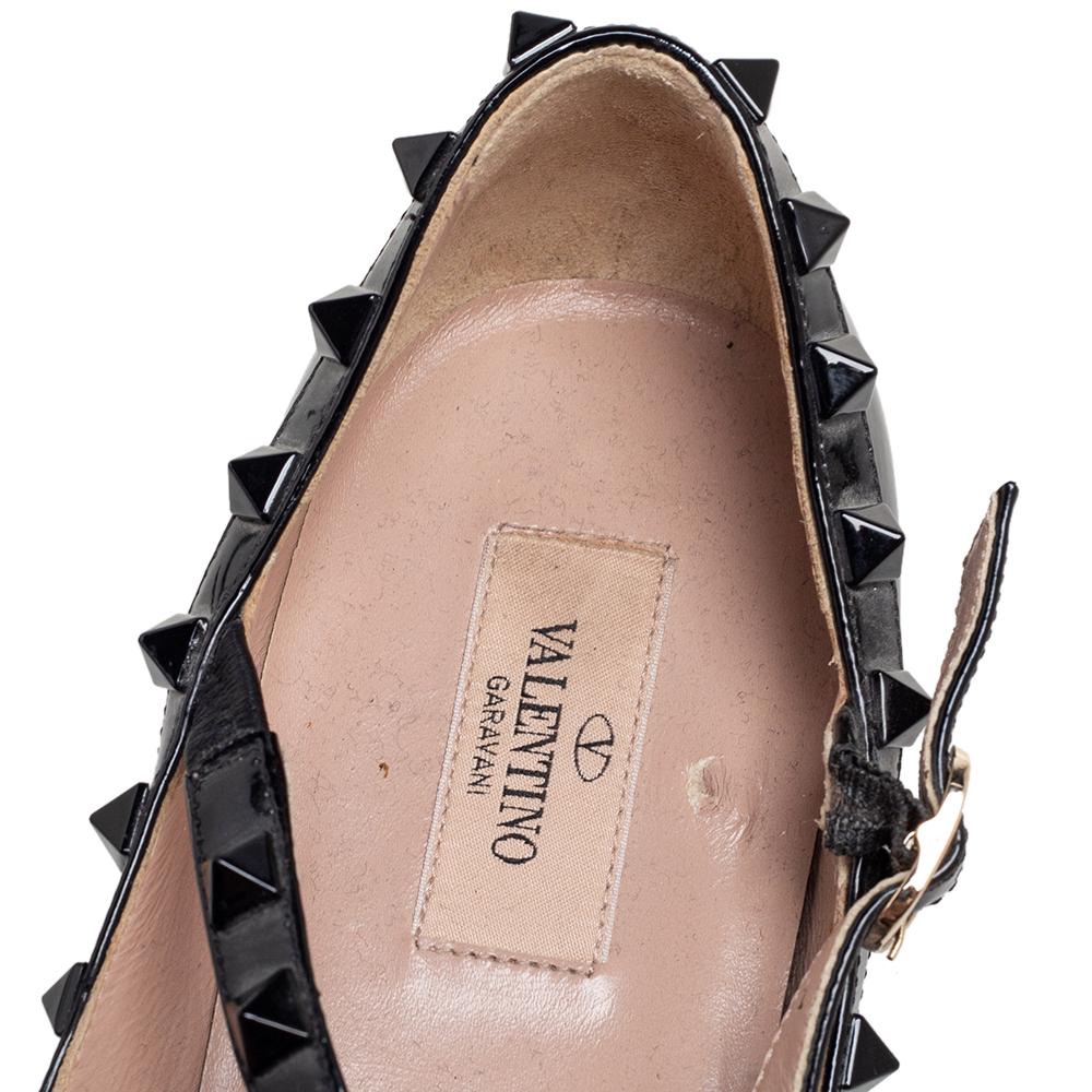 Valentino Black Patent Leather Rockstud Ankle-Strap Ballet Flats Size 37 2