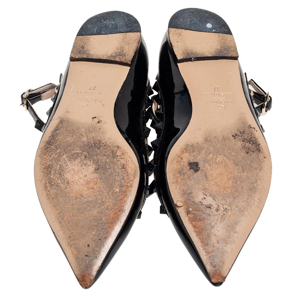 Valentino Black Patent Leather Rockstud Ankle-Strap Ballet Flats Size 37 3