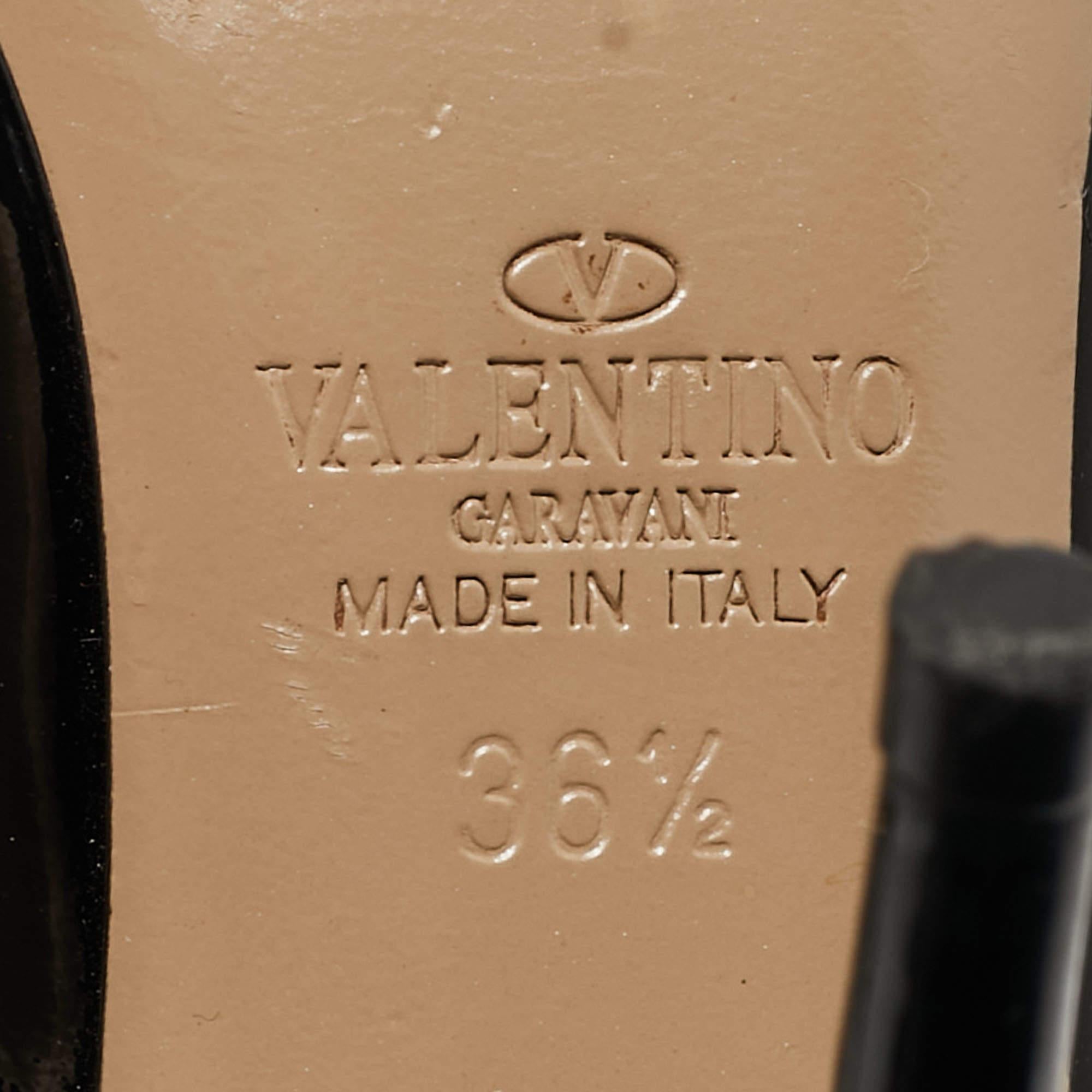 Valentino Black Patent Leather Rockstud Ankle Strap Pumps Size 36.5 For Sale 1