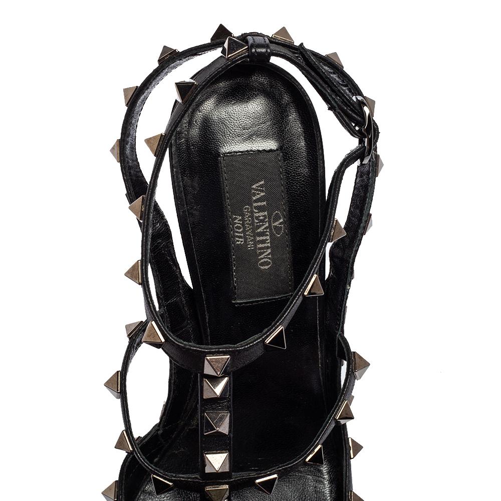 Valentino Black Patent Leather Rockstud Ankle-Strap Pumps Size 37 1