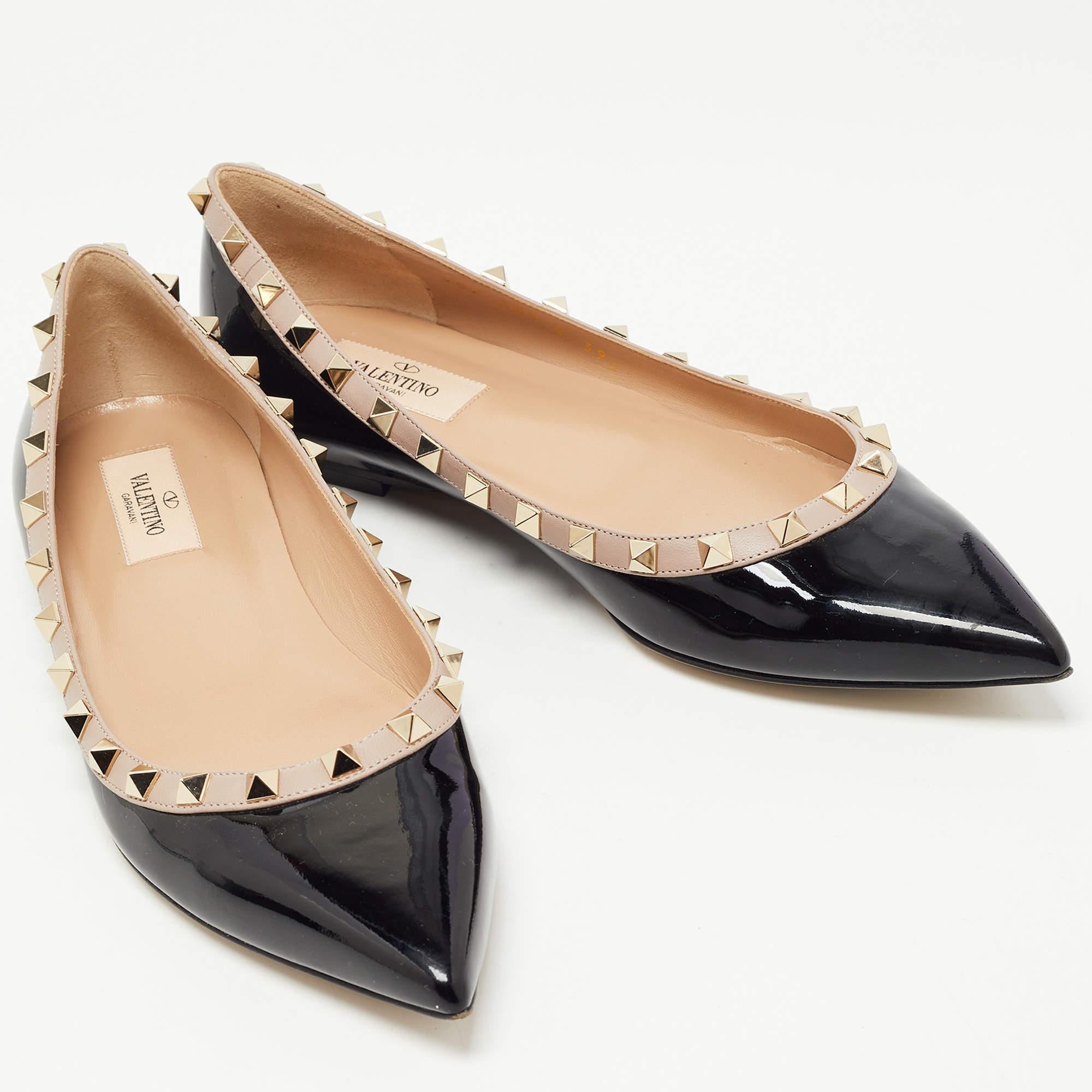 Valentino Black Patent Leather Rockstud Ballet Flats Size 39.5 2