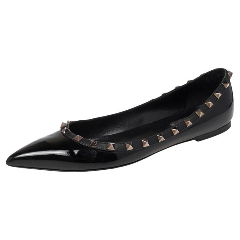 Valentino Black Patent Leather Rockstud Ballet Flats Size 39.5 at 1stDibs