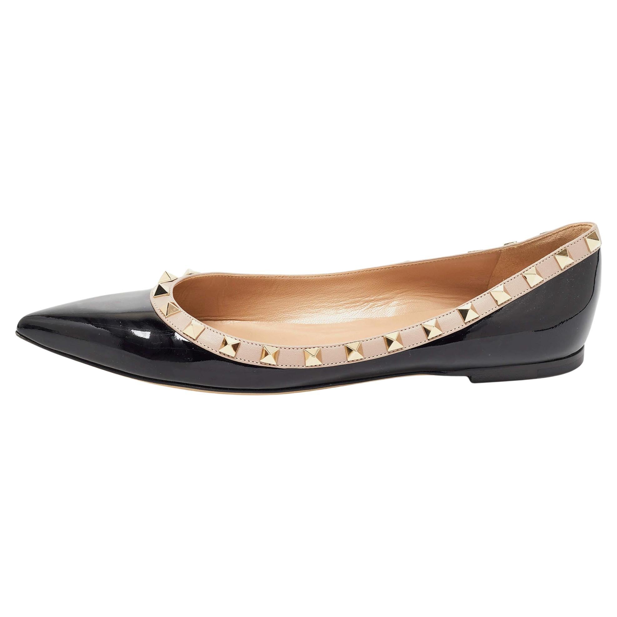 Valentino Black Patent Leather Rockstud Ballet Flats Size 39.5