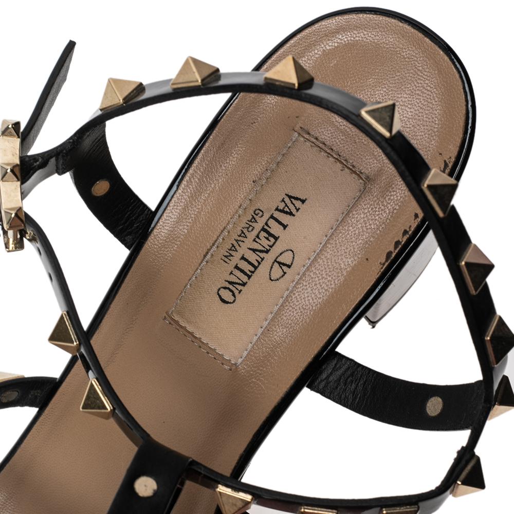 Valentino Black Patent Leather Rockstud Caged Sandals Size 39.5 1
