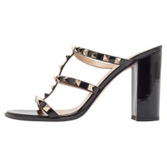 Valentino Black Patent Leather Rockstud Slide Sandals Size 39.5