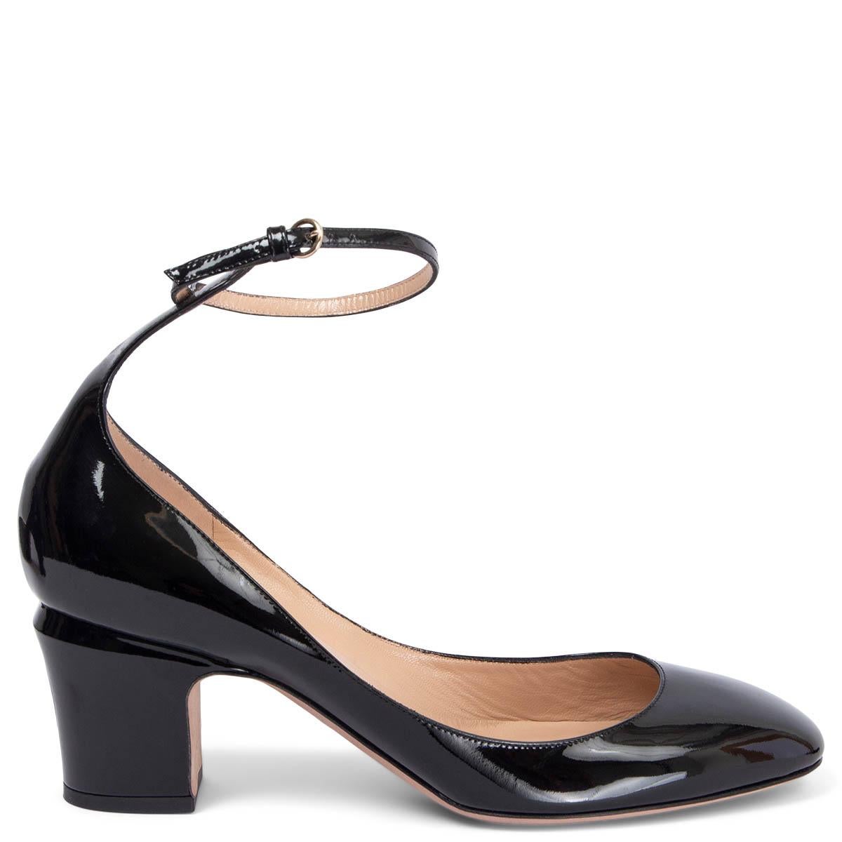 VALENTINO black patent leather TAN-GO Ankle Strap Pumps Shoes 40.5 For Sale