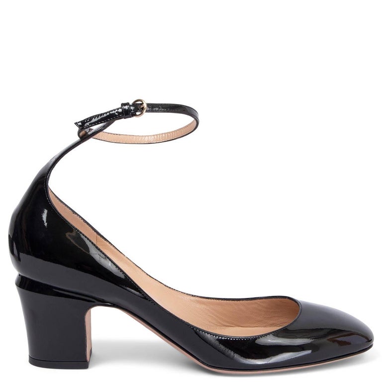 VALENTINO black patent leather TAN-GO Ankle Strap Pumps Shoes 40.5 For Sale  at 1stDibs