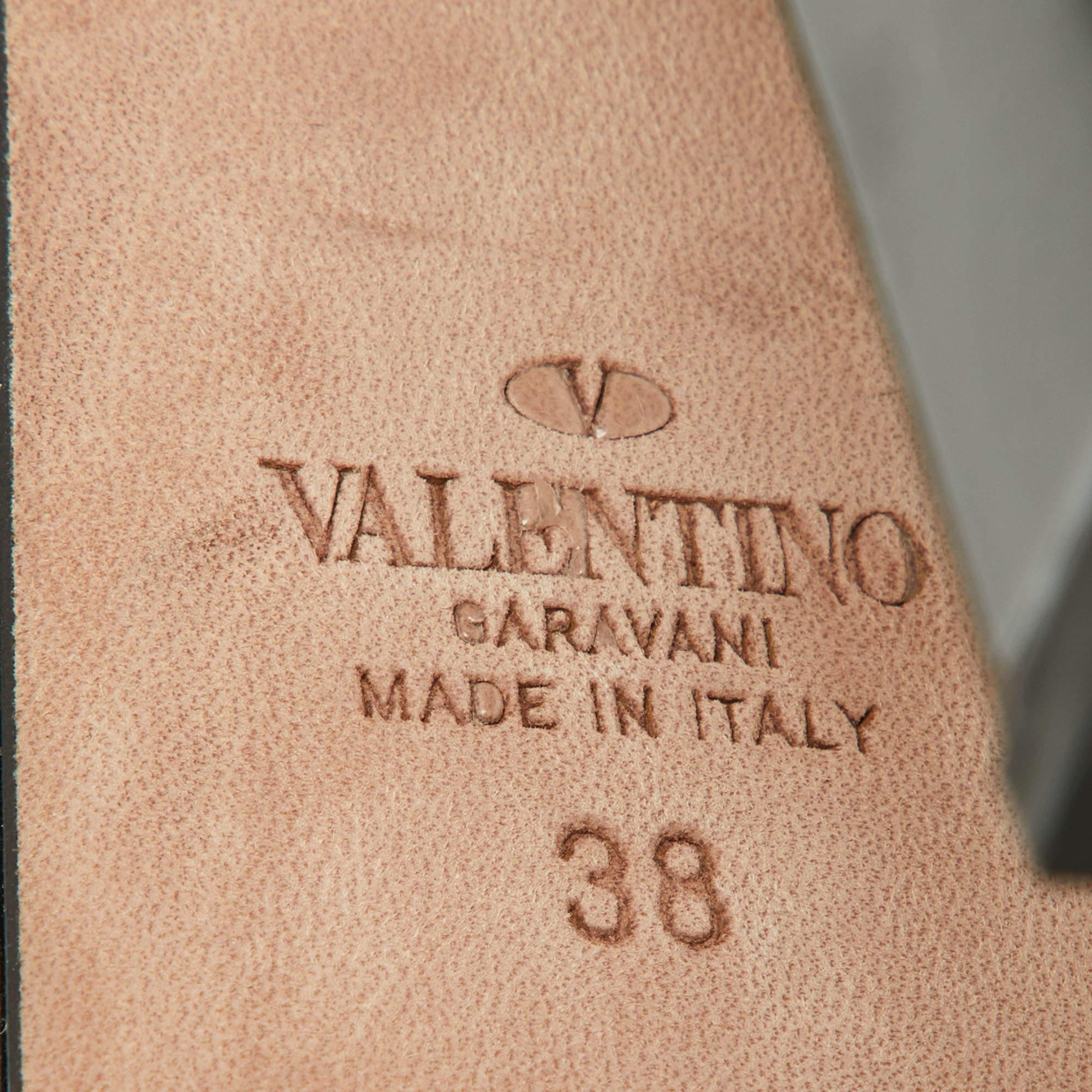 Valentino Black Patent Leather Tan-Go Platform Ankle Strap Pumps Size 38 For Sale 3