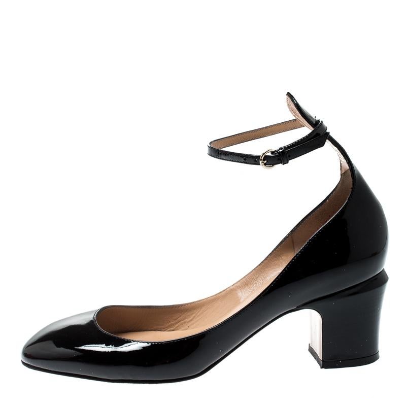 Women's Valentino Black Patent Leather Tango Ankle Strap Pumps Size 36.5