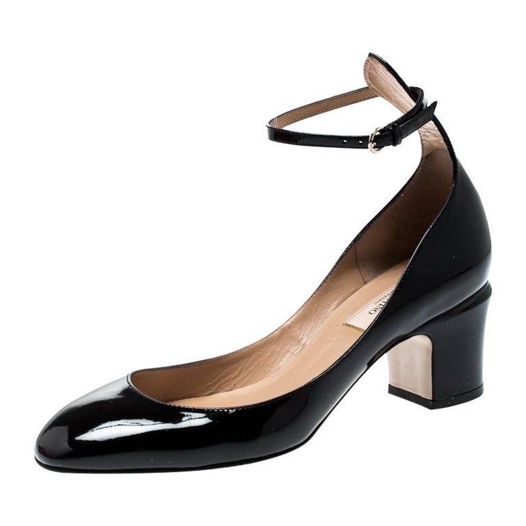 Valentino Black Patent Leather Tango Ankle Strap Pumps Size 36.5 at 1stDibs  | black patent leather pumps with ankle strap