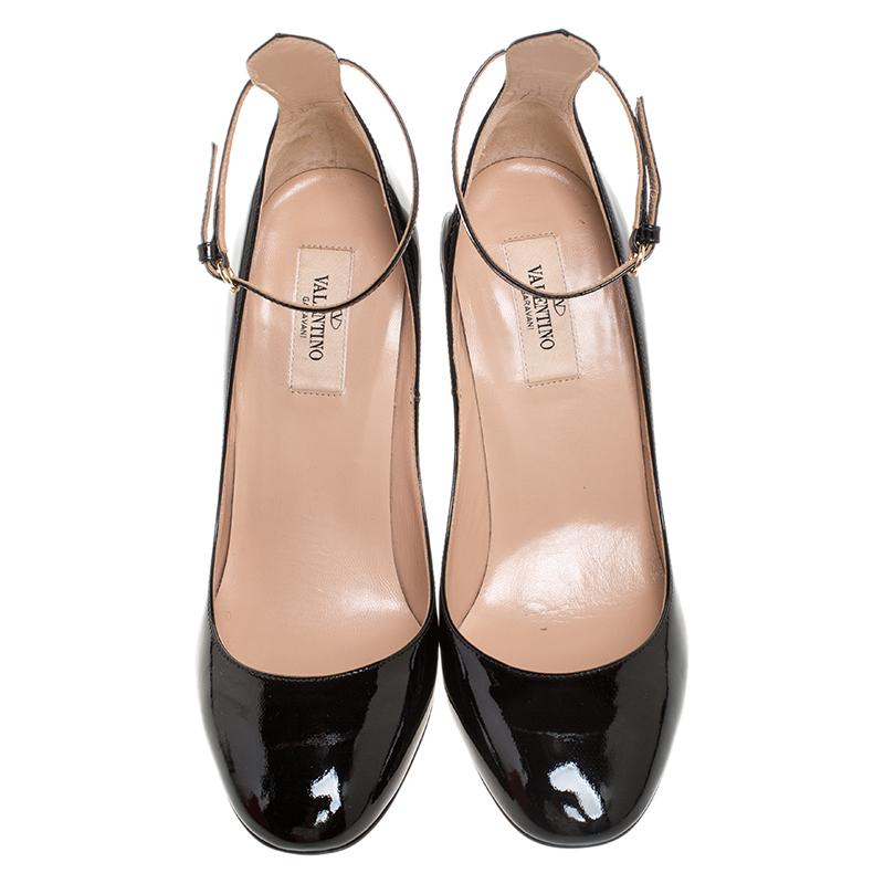 Valentino Schwarz Lackleder Tango Riemchen Pumps Größe 38 (Beige)