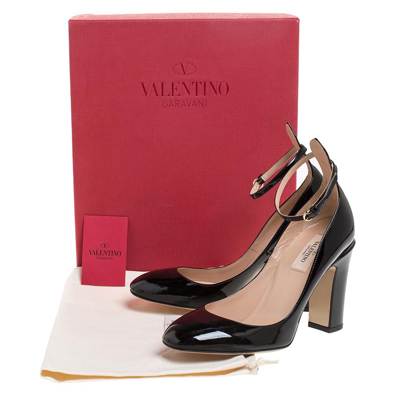 Women's Valentino Black Patent Leather Tango Ankle Strap Pumps Size 38