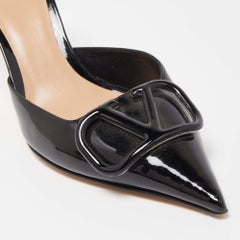 Valentino Black Patent Leather V LOGO Mules