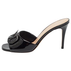 Valentino Black Patent Leather VLogo Slide Sandals Size 38