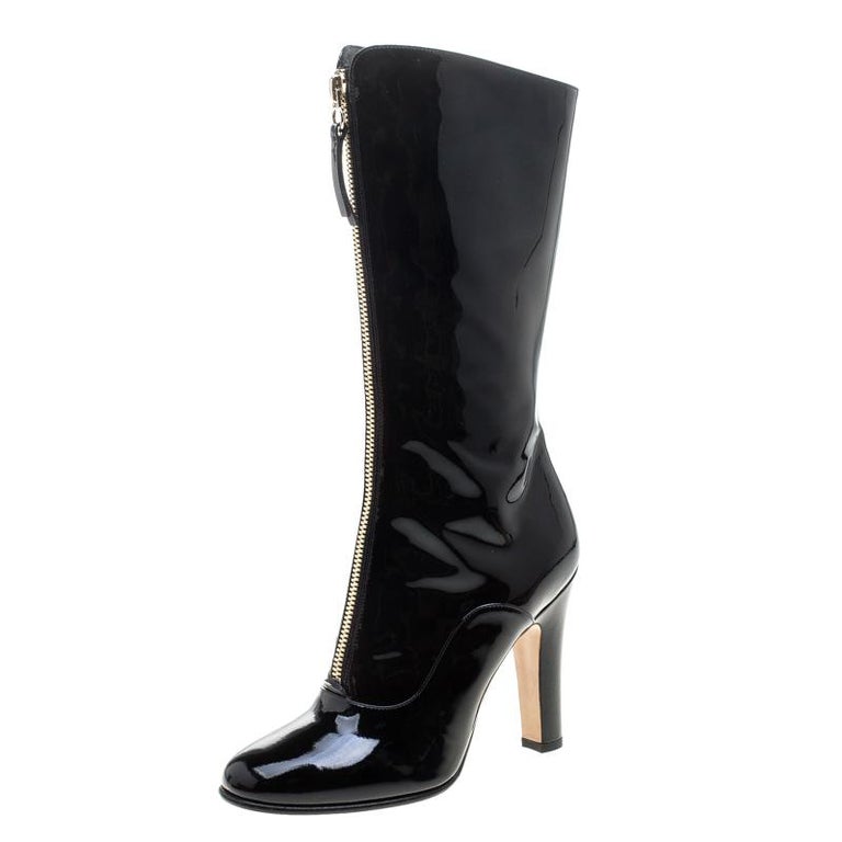 Valentino Black Patent Leather Zip Detail Mid Calf Boots Size 38 For ...