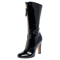 Valentino Black Patent Leather Zip Detail Mid Calf Boots Size 38
