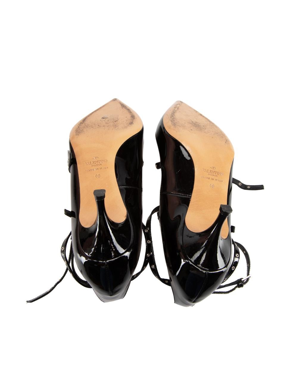 Women's Valentino Black Patent Point Toe Strappy Heels Size IT 40