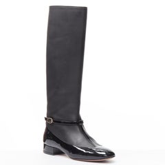 VALENTINO black patent T-strap Mary Jane leather pull on boot EU38