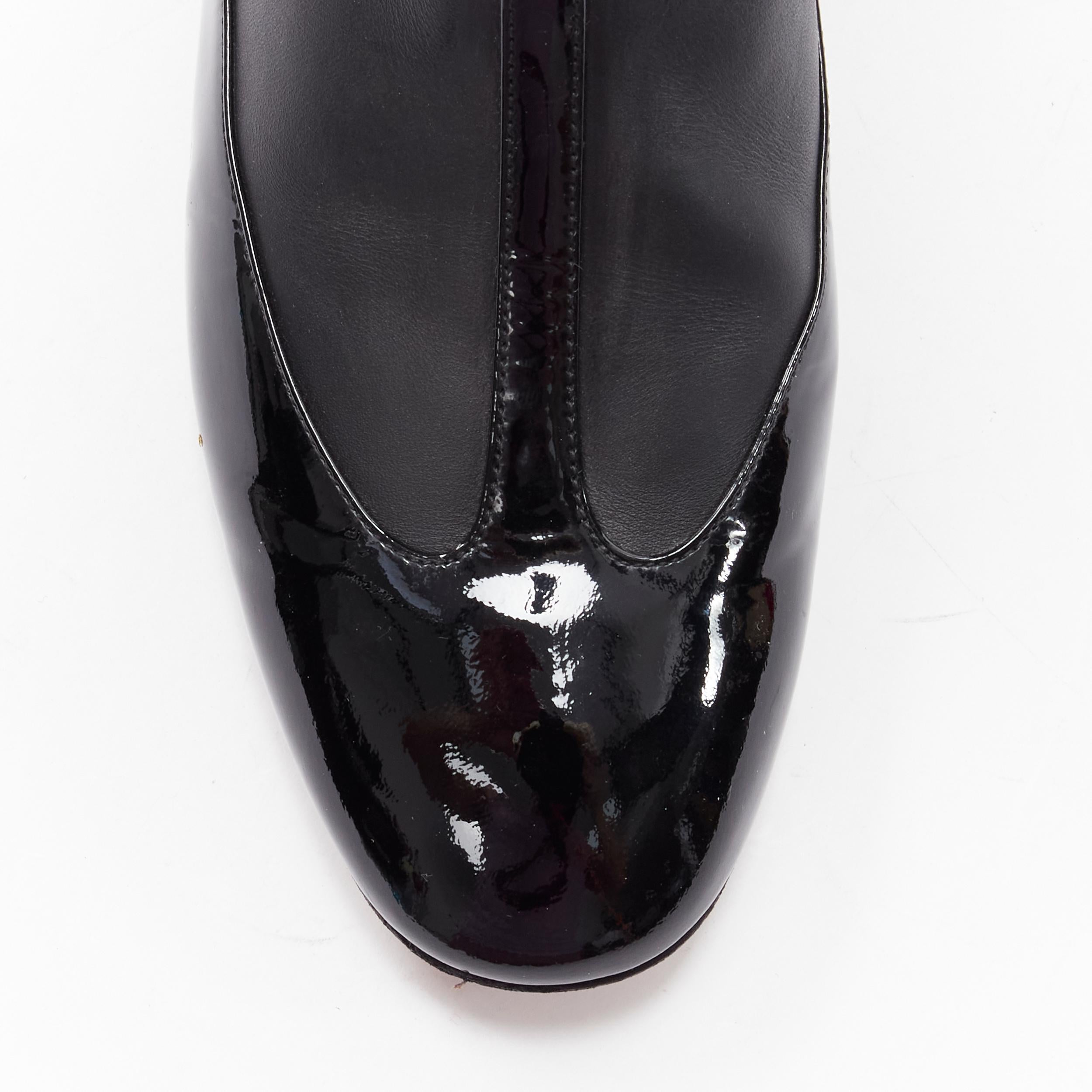 Black VALENTINO black patent T-strap Mary Jane leather pull on boot EU38