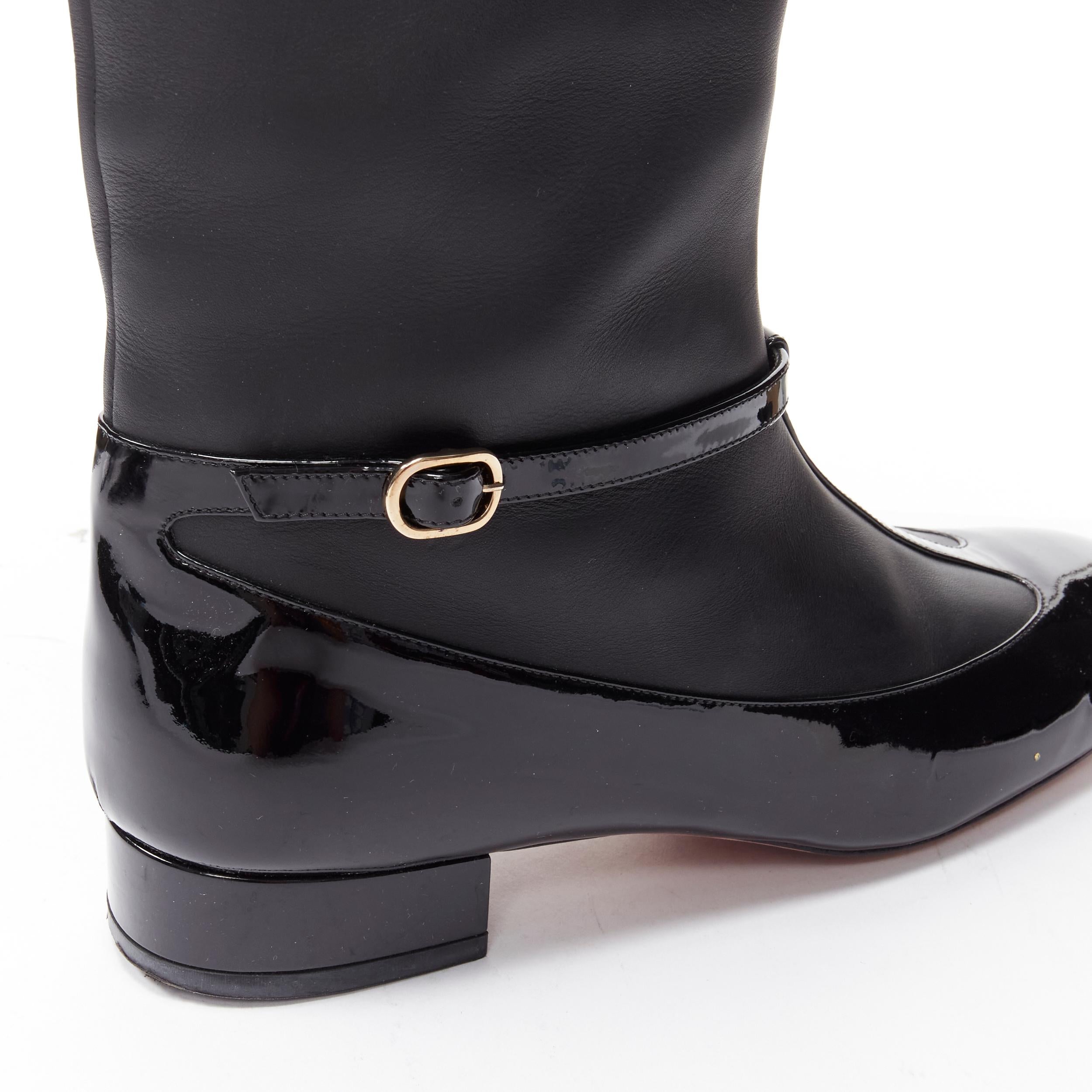 VALENTINO black patent T-strap Mary Jane leather pull on boot EU38 1