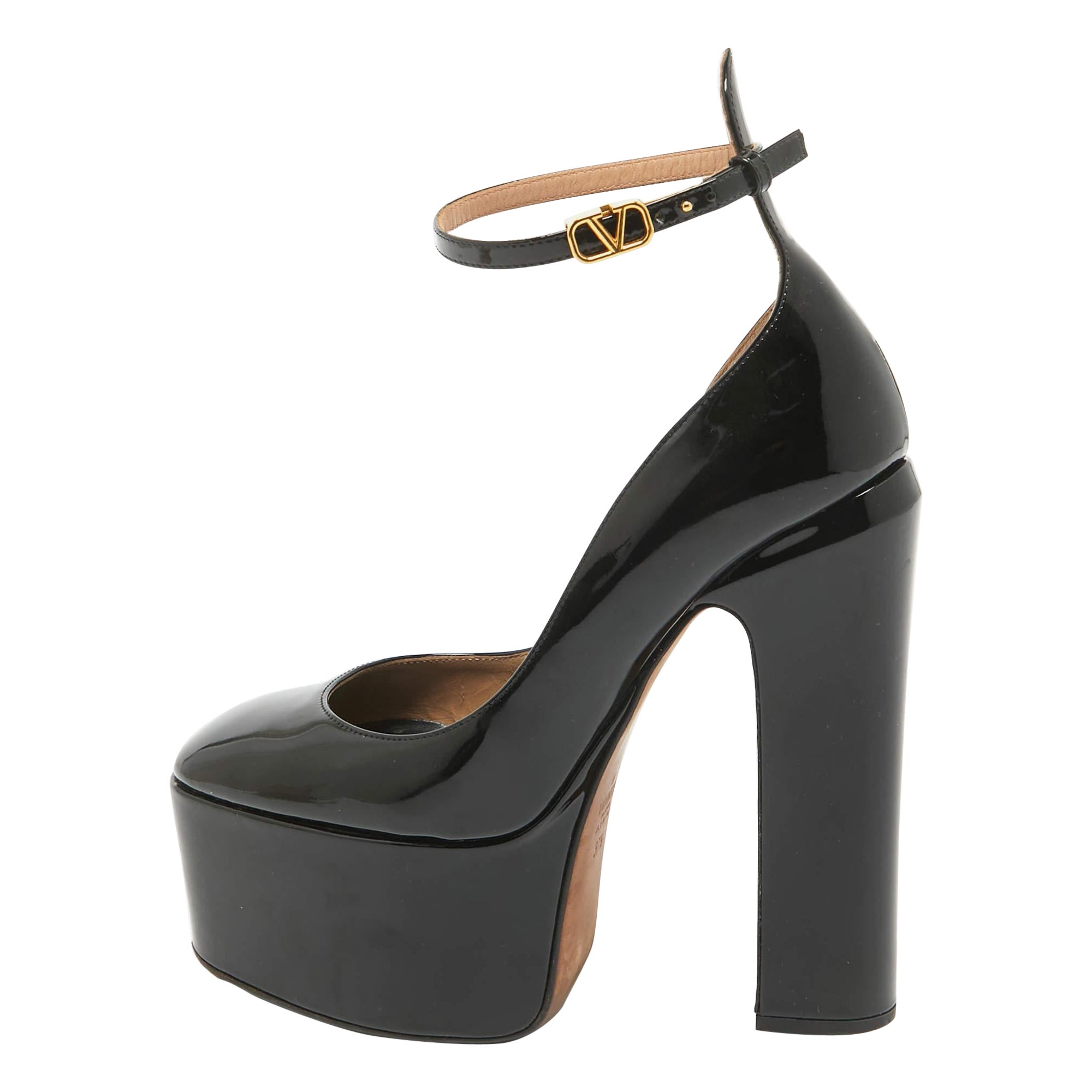 Valentino Black Patent Tango Platform Pumps Size 37.5