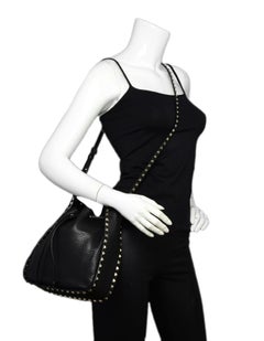 Valentino Black Pebbled Leather Small Rockstud Drawstring Bucket Bag rt $1, 345