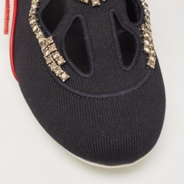Valentino Black/Pink Knit Fabric High Top Sneakers Size 36 en vente 1