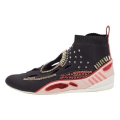Valentino Black/Pink Knit Fabric High Top Sneakers Size 36