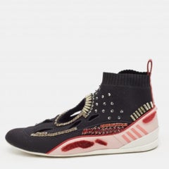 Valentino Schwarz/Pink Strickstoff High Top Sneakers Größe 36