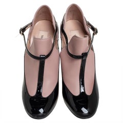 Valentino Black/Pink Patent And Leather T-Strap Booties Size 38