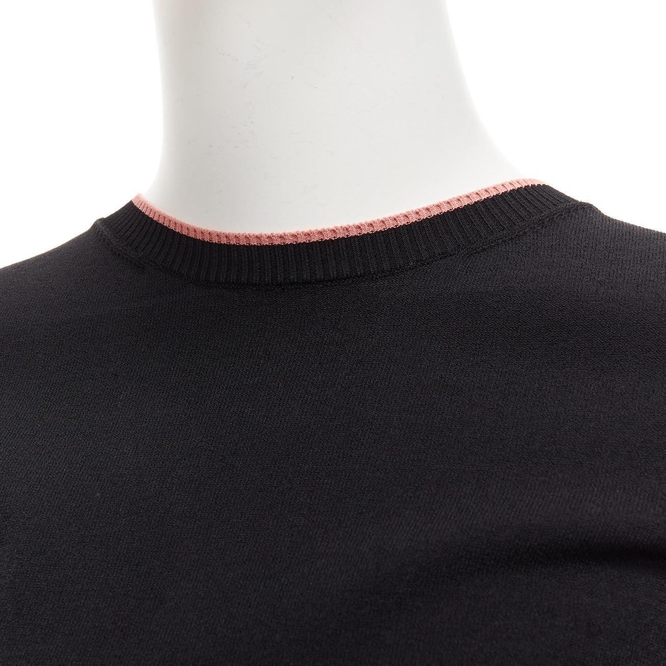 VALENTINO black pink rib trim crew neck short sleeve cropped sweater top S 3